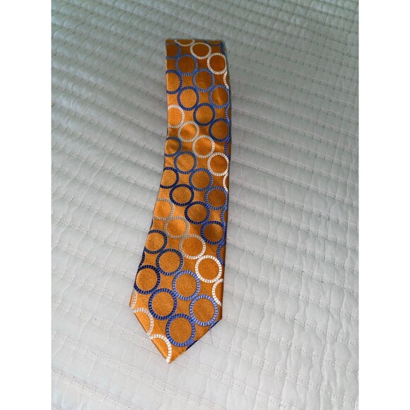 Michael Kors 100% Silk Tie Orange/Blue Circular Design - Picture 5 of 5